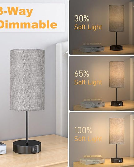 AKASUKI Table Lamp for Bedroom, 3 Way Dimmable Touch Lamp with Dual Charging Station, Small Bedside Lamps for Night Stands, Living Room, Office(LED Bulb Included) - LeafyLoom