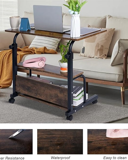 Portable Rolling Desk Adjustable Laptop Desk Small Standing Desk Home Office Desks for Small Spaces Table, 31.5" Rustic Uplift Study Desk Mobile Computer Work Desk on Wheels - LeafyLoom
