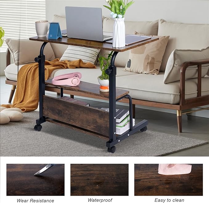 Portable Rolling Desk Adjustable Laptop Desk Small Standing Desk Home Office Desks for Small Spaces Table, 31.5" Rustic Uplift Study Desk Mobile Computer Work Desk on Wheels - LeafyLoom