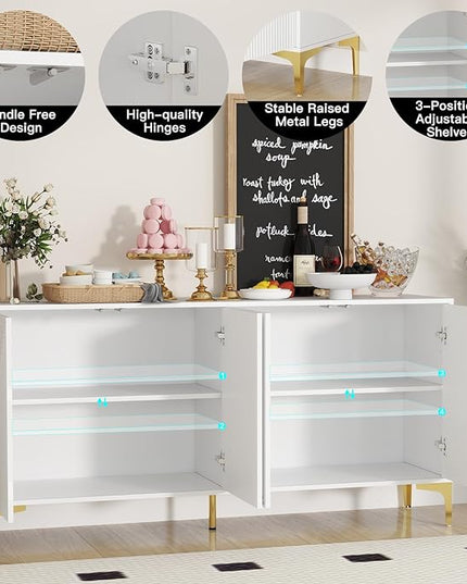 Wakefit Sideboard Buffet Cabinet with Storage, 63'' Wide 30'' Tall, 4 Door, Adjustable Shelves, Wood Credenza Storage Cabinet, Coffee Bar Console Table for Kitchen, Living Dining Room - LeafyLoom