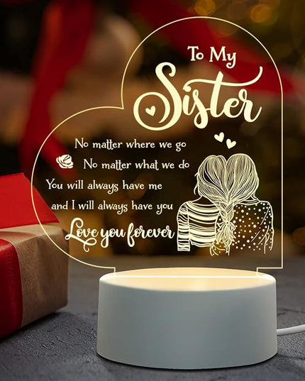 Sister Mothers Day Gift ideas, Sisters Gifts from Sister, to My Sister Birthday Gifts from Sister, Graduation Wedding Birthday Gifts for Sisters from Sister, Engraved Night Light Gifts for Sister - LeafyLoom