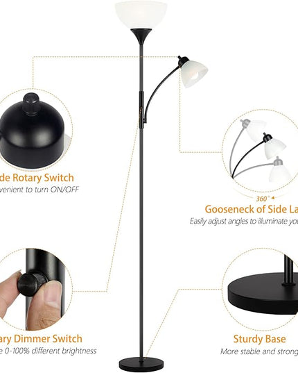 Floor Lamp, Dimmable Standing lamp, 3 Levels Dimmable Brightness, Included 9W and 5W LED Bulbs, Industrial Floor Lamp for Living Room, Bedroom, Office, Reading - LeafyLoom