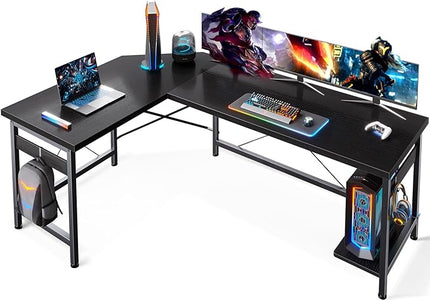 Coleshome 59" L Shaped Corner Computer Desk, Sturdy Home Office Table, Writing Larger Gaming Workstation, Black - LeafyLoom