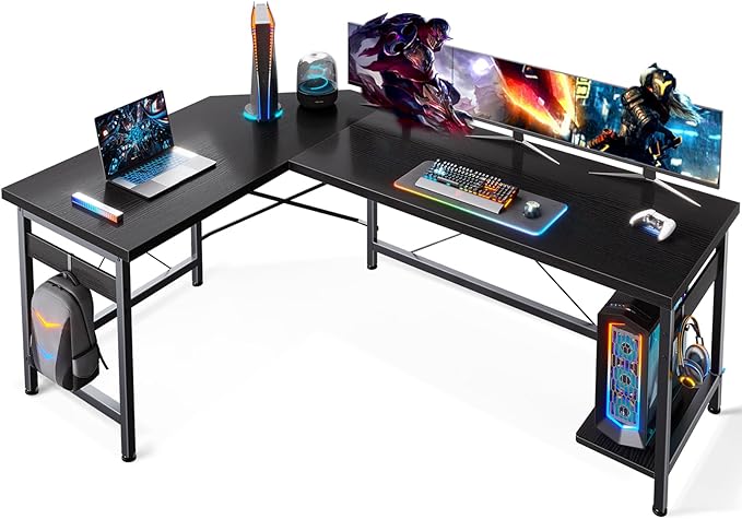 Coleshome 59" L Shaped Corner Computer Desk, Sturdy Home Office Table, Writing Larger Gaming Workstation, Black - LeafyLoom