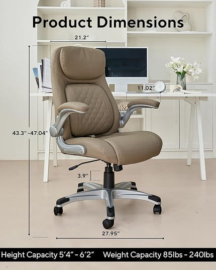 Nouhaus Ergonomic Office Chair Premium Microfiber Leather Adjustable Lumbar Support, Home Desk Gaming Chairs Executive Computer Chair with Adjustable Armrests (Posture,Taupe) - LeafyLoom