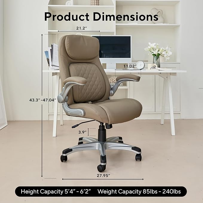 Nouhaus Ergonomic Office Chair Premium Microfiber Leather Adjustable Lumbar Support, Home Desk Gaming Chairs Executive Computer Chair with Adjustable Armrests (Posture,Taupe) - LeafyLoom