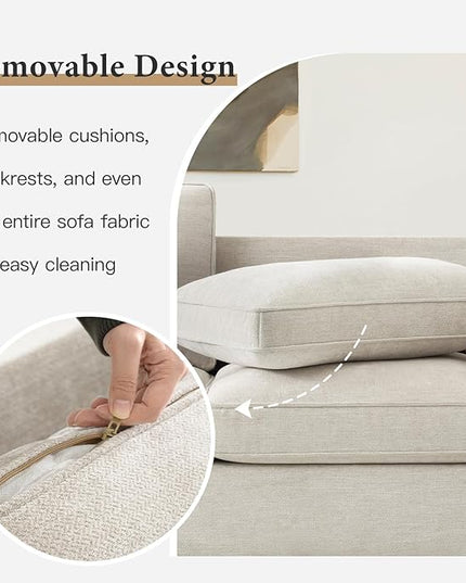 EASELAND Sofa Couch, 88" Chenille Loveseat for Living Room, 3 Seater Lounge Sofa for Bedroom with Removable Back and Seat Cushions, Modern Deep Seat Comfy Couch with Solid Wood Legs and Armrest(Beige) - LeafyLoom
