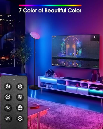 Floor Lamp, 36W/3600LM Bright Floor Lamp with Remote Control, RGB Color Changing Torchiere Floor Lamp, Stepless Adjust Color Temperatures & Brightness for Bedroom and Play Room - LeafyLoom