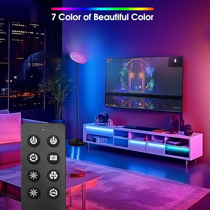 Floor Lamp, 36W/3600LM Bright Floor Lamp with Remote Control, RGB Color Changing Torchiere Floor Lamp, Stepless Adjust Color Temperatures & Brightness for Bedroom and Play Room - LeafyLoom