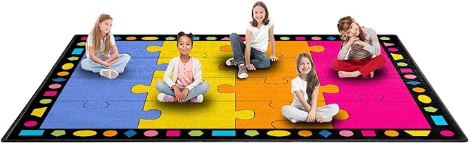 Booooom Jackson Classroom Rug Elementary Classroom Carpet 6'5"x8'5"Preschool Rugs Colorful Puzzle Seating Rug with Non-Slip Backing School Classroom Kid Rug (PzPK-2620) - LeafyLoom