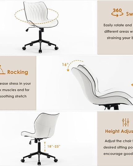 YOUNUOKE Office Desk Chair, Comfy Home Office Chairs, Small Comfortable Desk Chairs with Wheels, Armless PU Leather Chairs for Computer Conference, White - LeafyLoom