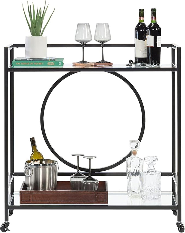 Sauder International Lux Bar Cart, Black Finish - LeafyLoom