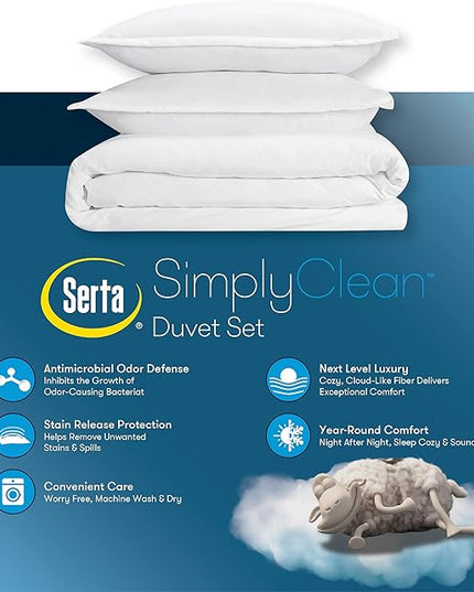 SERTA Simply Clean Ultra Soft Hypoallergenic Solid 3 Piece Comforter Set, King, Khaki - LeafyLoom