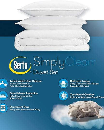 SERTA Simply Clean Ultra Soft Hypoallergenic Solid 3 Piece Comforter Set, Full/Queen, Khaki - LeafyLoom