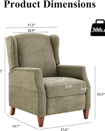 COLAMY Wingback Pushback Recliner Storage Pocket Upholstered Fabric Living Room Chair Armchair, with Wood Legs and Nailhead Trim, Green - LeafyLoom