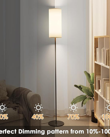 Floor Lamp for Living Room, Modern Standing lamp with Remote Control, Stepless Dimmable 12W Bulb & Beige Lampshade Included, Black Pole Tall Floor Lamp for Bedroom Office - LeafyLoom