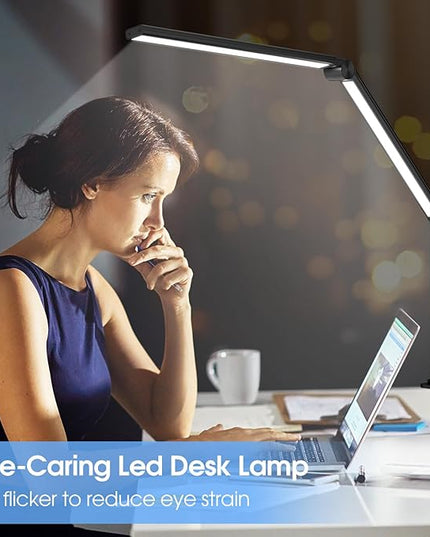 ShineTech LED Desk Lamp with Clamp, Architect Desk Lamp with Dual Light and Adjustable Swing Arm, 4 CCT Modes & 5 Brightness Levels Desk Light - LeafyLoom