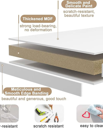 ChooChoo Computer Desk Study for Home Office, Modern Simple 40 Inches White Desk with Drawers, Makeup Vanity Console Table - LeafyLoom