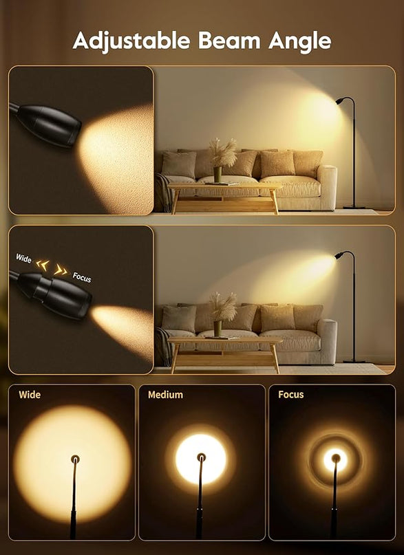 Brightown LED Floor Lamp - Shrinkable Spotlights Adjustable Slim Lighting with Flexible Goose Necks, Standing Lamp for Reading Handicraft Standing Lights, Work On Lights - LeafyLoom