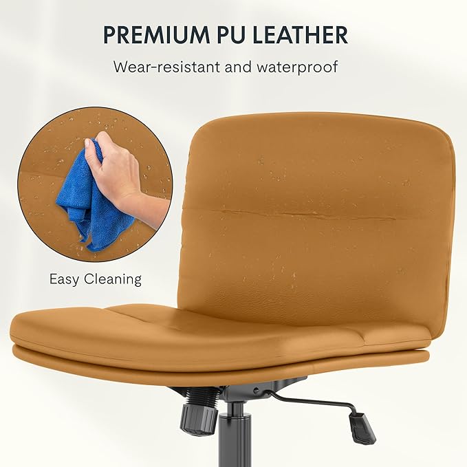 FLEXISPOT Criss Cross Chair with Wheels, Vanity Chair with High Back, Criss Cross Office Chair, Armless Desk Chair with Comfy Wide Seat Cushion for Home Office（Golden Brown） - LeafyLoom