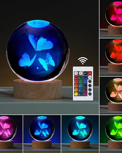 Butterfly Gifts for Women, Large 3D Butterfly Lamp, Crystal Butterfly Night Light 16 Color Changing with Remote Control for Bedroom Decor, 3 Butterflies Figurines - LeafyLoom