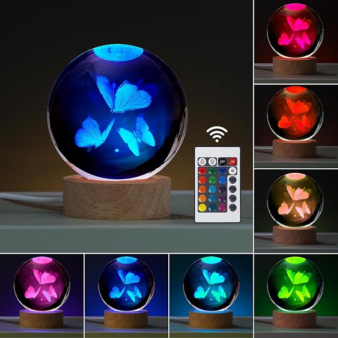 Butterfly Gifts for Women, Large 3D Butterfly Lamp, Crystal Butterfly Night Light 16 Color Changing with Remote Control for Bedroom Decor, 3 Butterflies Figurines - LeafyLoom