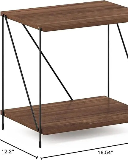 Furinno Besi Industrial Multipurpose Side Table with Metal Frame, Walnut Cove - LeafyLoom