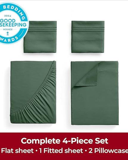 Mellanni Extra Deep California King Sheets - 4 PC Iconic Collection Bedding Sheets & Pillowcases - Luxury, Ultra Soft, Cooling Bed Sheets - Extra Deep Pocket up to 21 inch (Cal King, Emerald Green) - LeafyLoom
