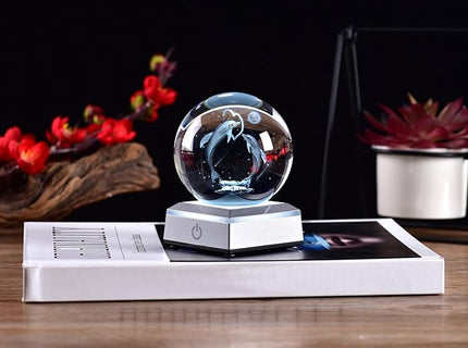 3D Crystal Ball Dolphin Model, with Led Lamp Stand, 3.15'' Dolphin Glass Ball Decor, Engraved Crystal Sphere with Gift Box, 6 Color Light, Romantic Gifts for Kids Friends Birthday - LeafyLoom