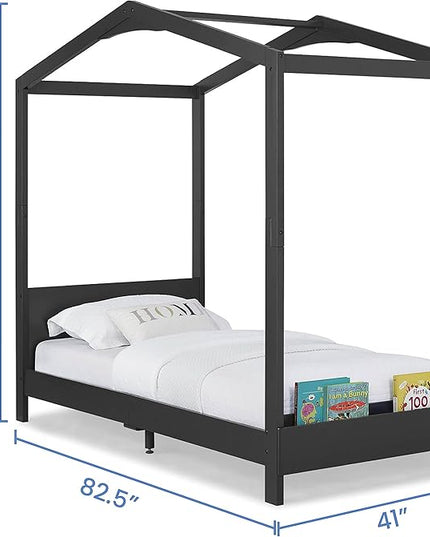 Delta Children Poppy House Wood Twin Bed, Platform Bed - No Box Spring Needed, Midnight Grey - LeafyLoom