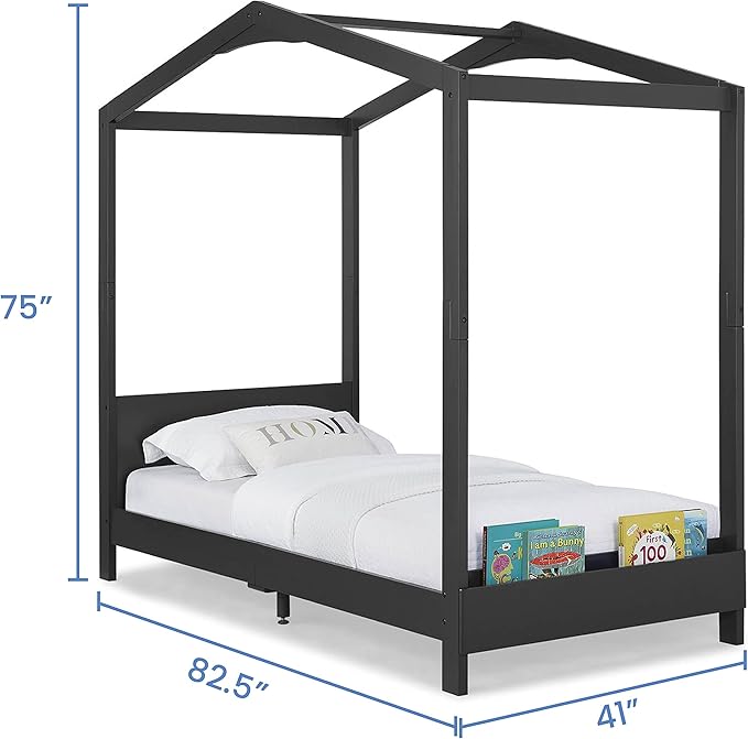 Delta Children Poppy House Wood Twin Bed, Platform Bed - No Box Spring Needed, Midnight Grey - LeafyLoom