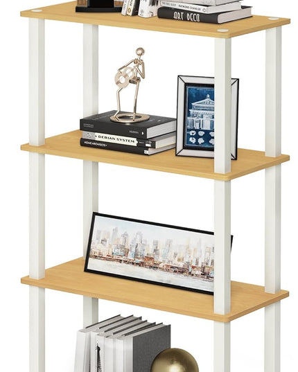 Furinno Turn-N-Tube 4-Tier Multipurpose Shelf Display Rack, Square Tube, Beech/White - LeafyLoom