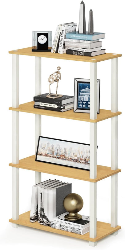 Furinno Turn-N-Tube 4-Tier Multipurpose Shelf Display Rack, Square Tube, Beech/White - LeafyLoom