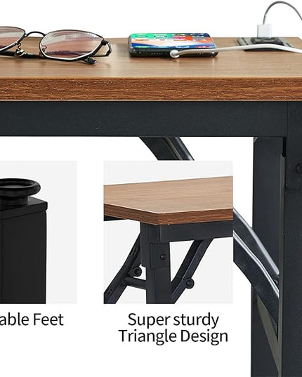 TEMI Computer Desk with Power Outlet - Portable Small with USB Ports, Durable Construction. Perfect Writing Desk, Study Table, and Office Table for Compact Spaces. Work Desk for Home Office Use. - LeafyLoom