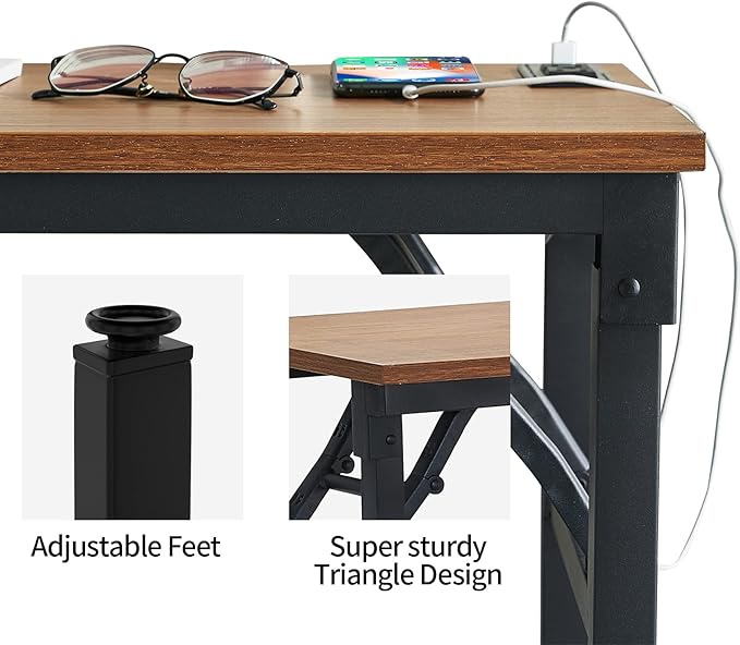 TEMI Computer Desk with Power Outlet - Portable Small with USB Ports, Durable Construction. Perfect Writing Desk, Study Table, and Office Table for Compact Spaces. Work Desk for Home Office Use. - LeafyLoom