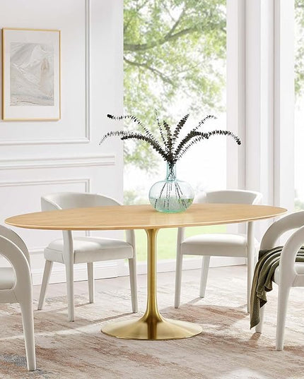 Modway Lippa Dining Table, 78", Gold Natural - LeafyLoom