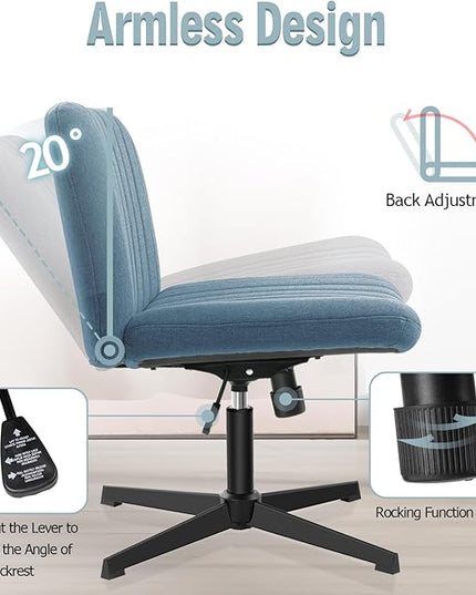 Armless Office Chair no Wheels, Ergonomic Wide Seat Swivel Desk Chair, Height Adjustable Cross Legged Comfortable Computer Chair for Living Room, Vanity Accent Chair Navyblue - LeafyLoom