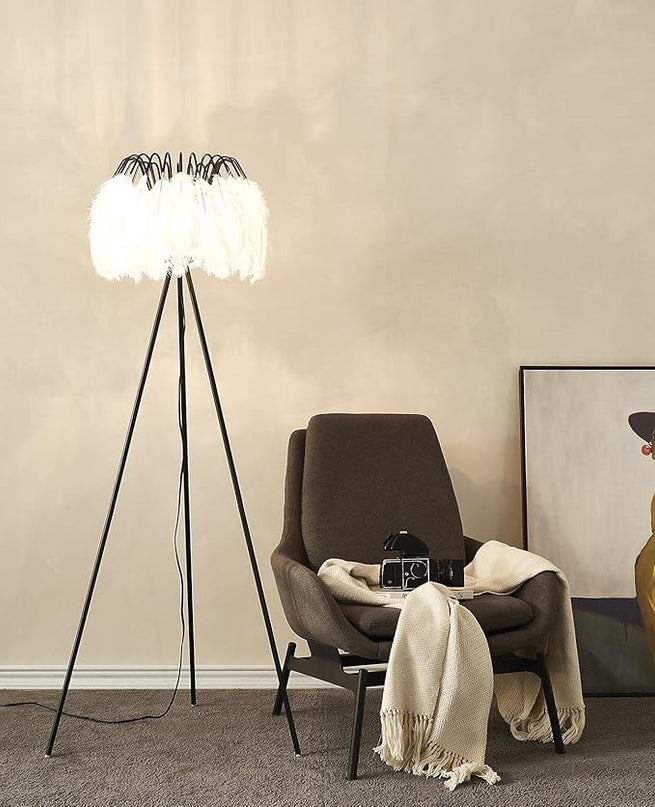 White Feather Lamp, Elegant Floor Lamp for Bedroom, Living Room (Black) - LeafyLoom