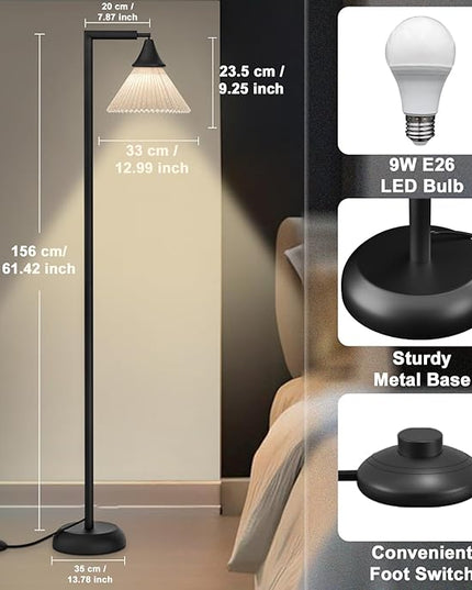 Floor Lamp for Living Room, Bendable Head Linen Shade Floor Lamps, 3 Color Temperature Footswitch Stand Light, Modern Pole Lamp for Living Room Bedroom, 9W Bulb Included - LeafyLoom