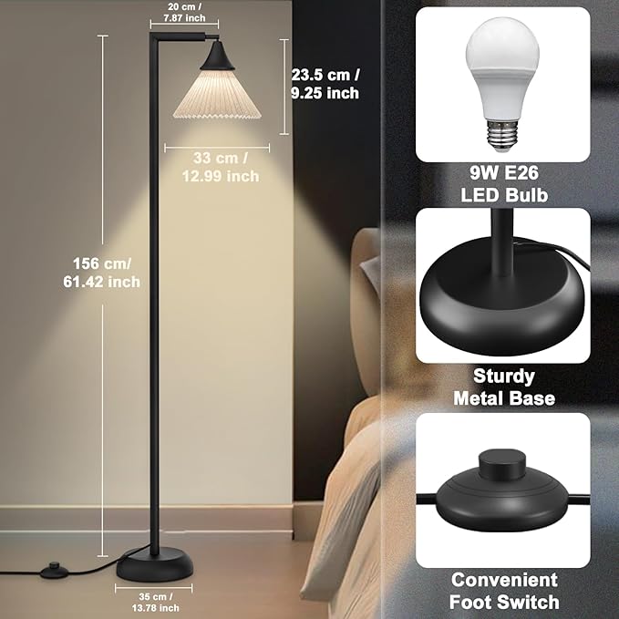 Floor Lamp for Living Room, Bendable Head Linen Shade Floor Lamps, 3 Color Temperature Footswitch Stand Light, Modern Pole Lamp for Living Room Bedroom, 9W Bulb Included - LeafyLoom