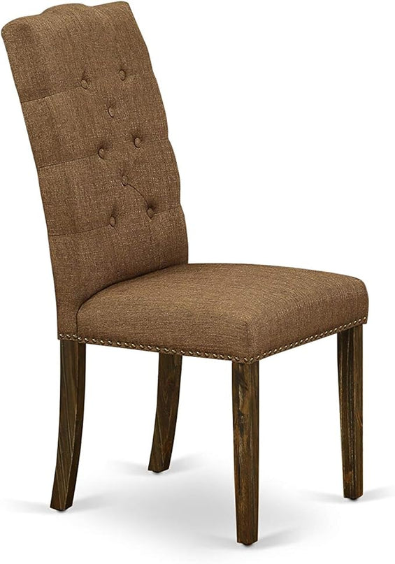 East West Furniture F2EL5-718 Ferris 5 Piece Kitchen Set Includes a Round Dining Table with Pedestal and 4 Brown Linen Fabric Parson Chairs, 48x48 Inch - LeafyLoom