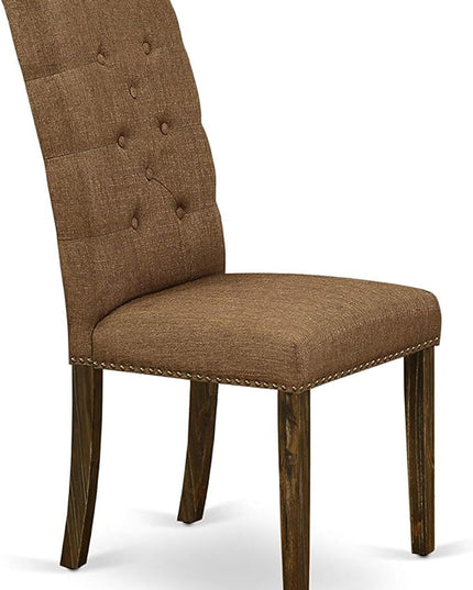 East West Furniture F3EL7-718 Ferris 7 Piece Kitchen Set Consist of a Round Table with Pedestal and 6 Brown Linen Fabric Parsons Dining Chairs, 48x48 Inch - LeafyLoom