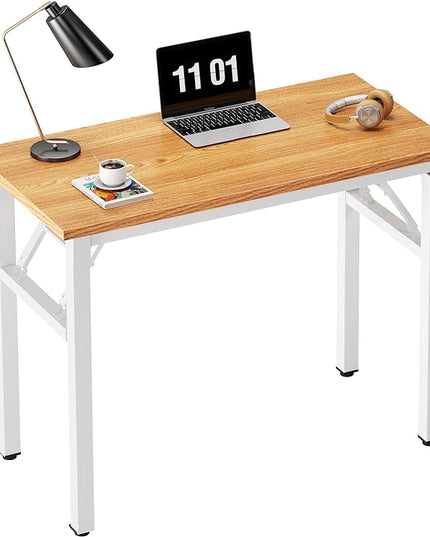 Need Small Computer Desk 31.5 inches Folding Table No Assembly Sturdy Small Writing Desk Folding Desk for Small Spaces, Teak & White AC5-8040-BW - LeafyLoom