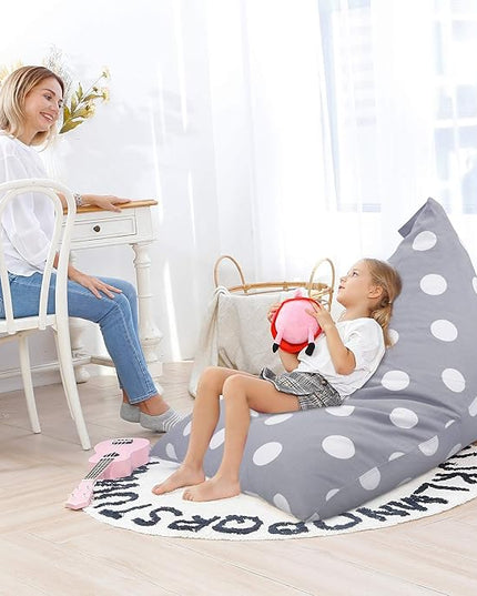 Aubliss Stuffed Animal Storage Bean Bag Chair Cover, 50"x 35" Extra Large Bean Bags for Kids & Adults, Beanbag Toy Storage for Boys Girls - Premium Cotton Canvas Grey Dot - LeafyLoom