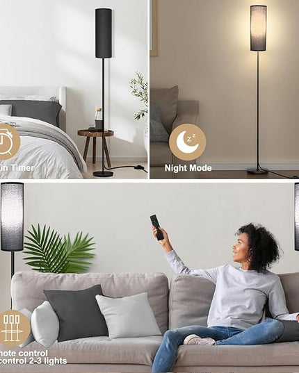 Floor Lamp for Living Room Bedroom, Modern Floor Lamp with Remote,Stepless Dimmable 12W Bulb Included,Standing Lamps LED Tall Lamp for Bedroom Office(Black) - LeafyLoom