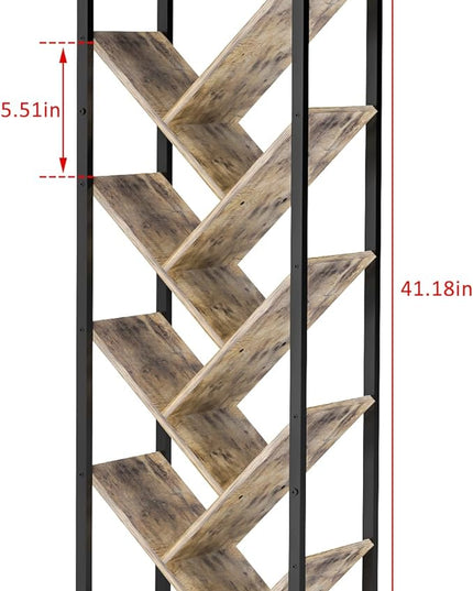 Tree Bookshelf - 9 Tier Floor Standing Tree Bookshelf for CDs/Movies/Books, Small Bookshelf for Small Spaces Bookshelves Wooden Book Storage Organizer Shelves for Bedroom Living Room Smaller - LeafyLoom