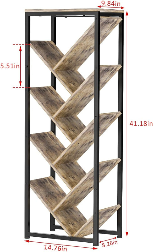 Tree Bookshelf - 9 Tier Floor Standing Tree Bookshelf for CDs/Movies/Books, Small Bookshelf for Small Spaces Bookshelves Wooden Book Storage Organizer Shelves for Bedroom Living Room Smaller - LeafyLoom