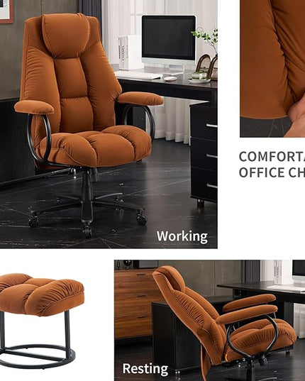 Office Chair Big and Tall, High Back Home Office Chair 400 lbs, Executive Office Chair with Ottoman, Ergonomic Office Chair with Padded Armrest, Swivel Computer Chair PU Leather (Khaki) - LeafyLoom