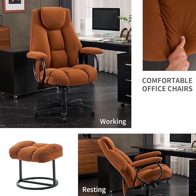 Office Chair Big and Tall, High Back Home Office Chair 400 lbs, Executive Office Chair with Ottoman, Ergonomic Office Chair with Padded Armrest, Swivel Computer Chair PU Leather (Khaki) - LeafyLoom