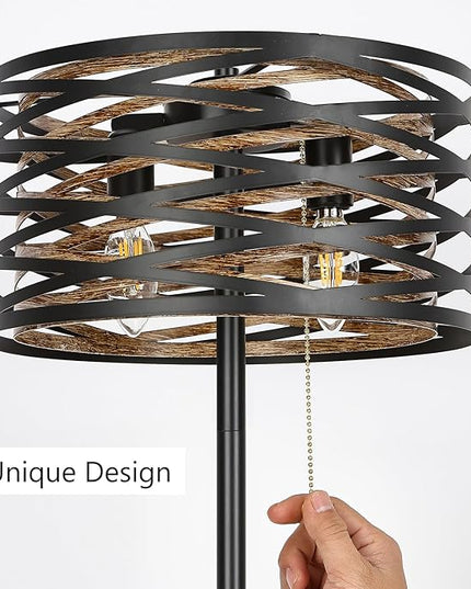 Industrial Floor Lamp for Living Room Black Standing Lamp Farmhouse Stand Up Lamp with Pull Chain Switch Tall Lamp for Bedroom Home Decor Vintage Rustic Unique Pole Lamps, Dual E12 Bulbs Included - LeafyLoom